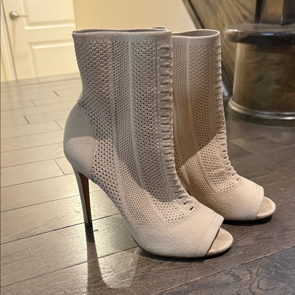 Aldo Beige Knit Heeled Boots